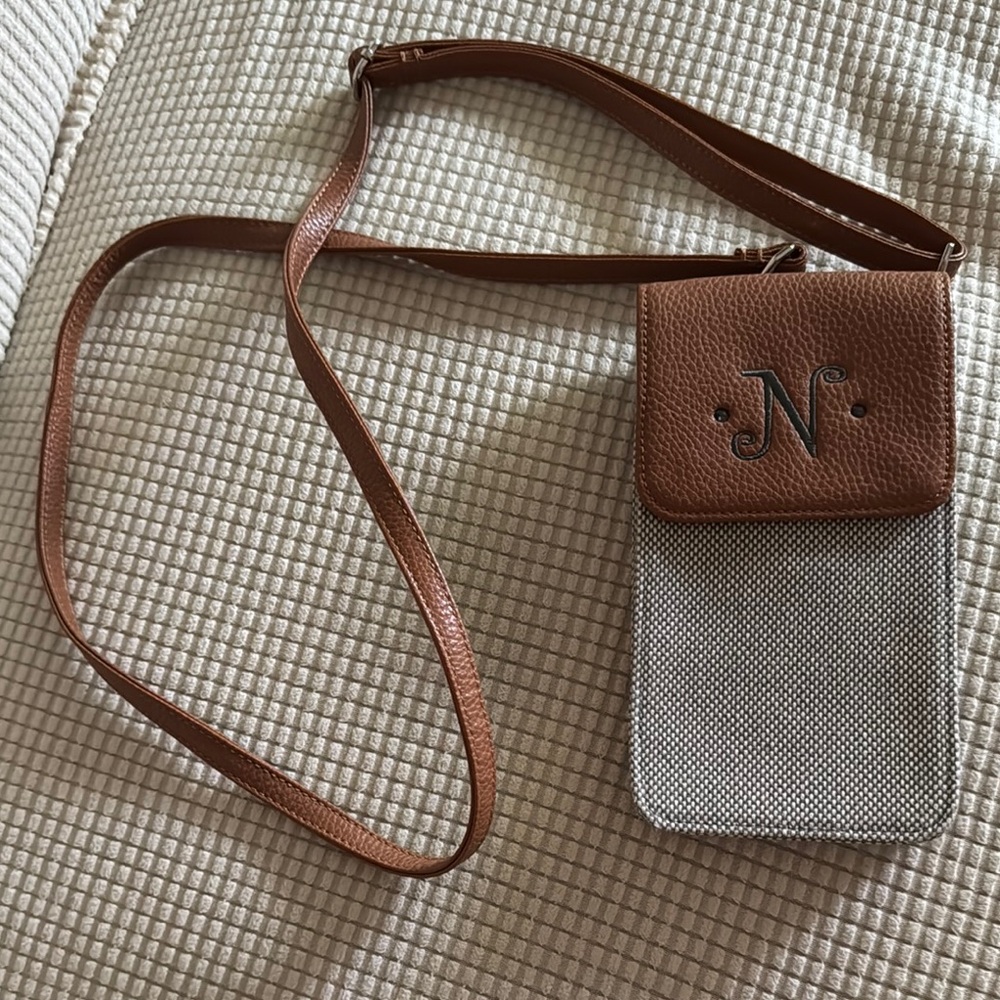 Thirty-One Brown and Gray Crossbody Bag with Minimalist Design